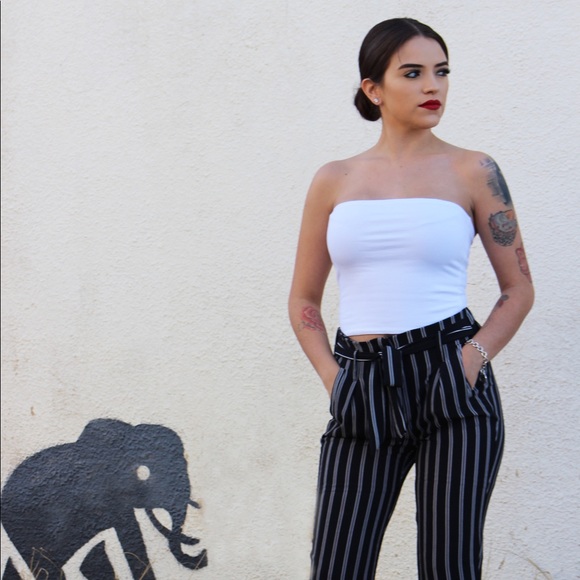 Black Striped Crepe Pants-Last One - Picture 4 of 6